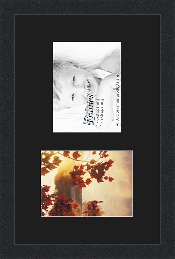 ArtToFrames Collage Photo Frame Double Mat with 2 - 6x8 Openings and Satin Black Frame