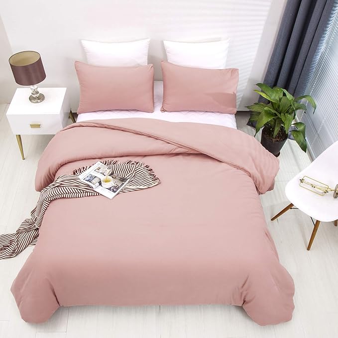 Pureant Blush Pink Comforter Set Queen Solid Color Bedding Comforter Sets Cotton Bedding for Women Girls Bean Pink Comforter Soft Cute Color Queen Blanket Quilts Muave Queen Size Comforter