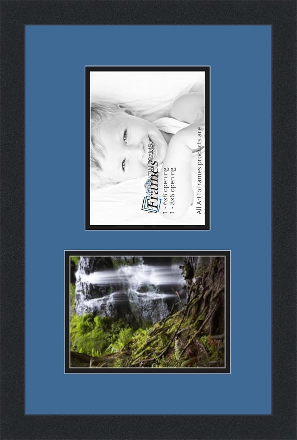ArtToFrames Collage Photo Frame Double Mat with 2-6x8 Openings and Satin Black Frame