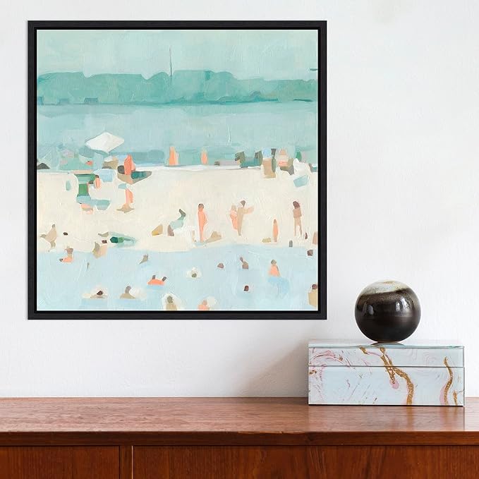 Amanti Art Framed Canvas Wall Art 16x16 Sea Glass Sandbar I by Emma Scarvey, Framed Wall Art Canvas, Abstract Artwork, Modern Decor, Small Poster Painting for Living Room, Bedroom, Bathroom, Kitchen,