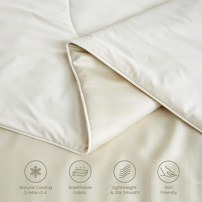 Snuggle Sac Cooling Comforter Twin Size, Breathable Cooling Blankets for Hot Sleepers and Night Sweats, Summer Comforters for Twin Size Bed, Soft Lightweight Blankets, 68x90 Inches, Snow Ivory