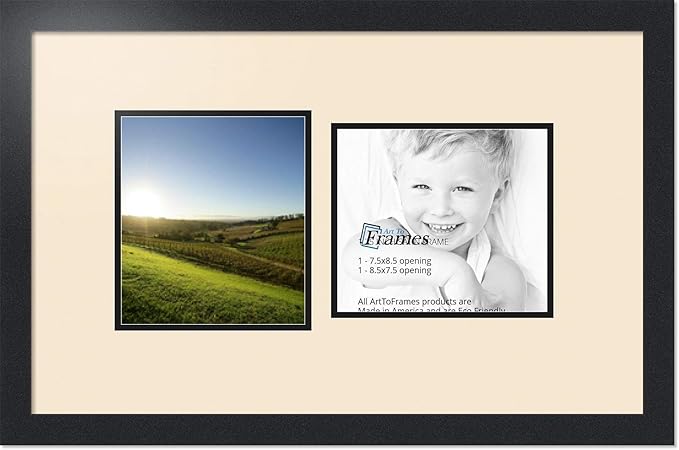 ArtToFrames Double-Multimat-108-825/89-FRBW26079 Collage Photo Frame Double Mat with 2-7.5x8.5 Openings and Satin Black Frame