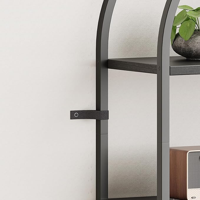 IDEALHOUSE Bookshelf 5 Tier Bookcase Arched Display Racks Tall Standing Bookshelves Metal Frame Open Storage Rack Shelf Large Black Book Shelf for Bedroom, Living Room, Home Office