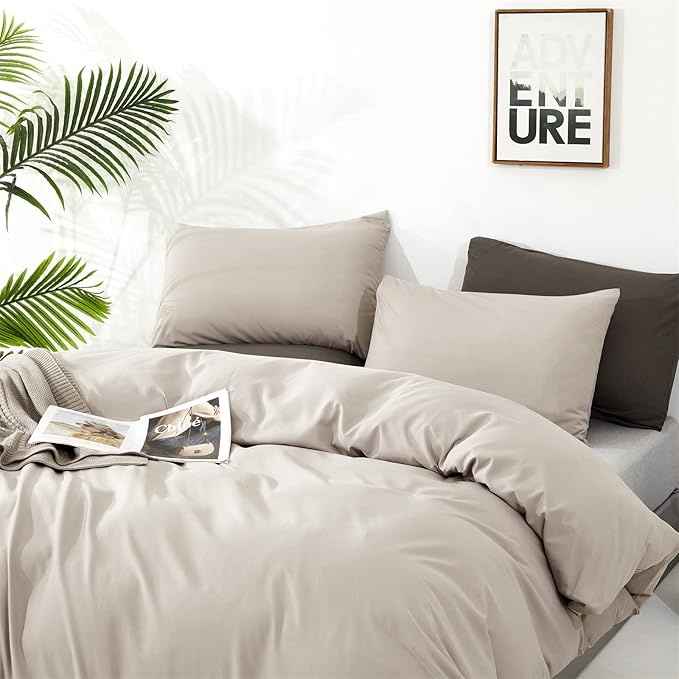 Luxlovery Beige Comforter Set King Light Khaki Bedding Set Oatmeal Light Taupe Blanket Quilts 3 PCS Comforter Cream Beige King Size Comforter Set Women Men