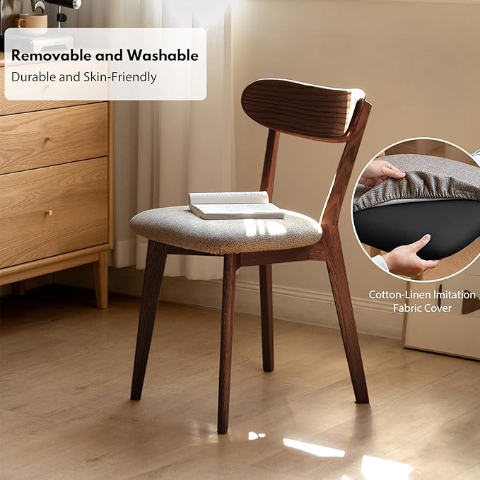 100% Solid Oak Wood Dining Room Chairs - Practical Kitchen Chairs - Wood Chair for Dining Room, Kitchen (1, Walnut with Grey Cushion)