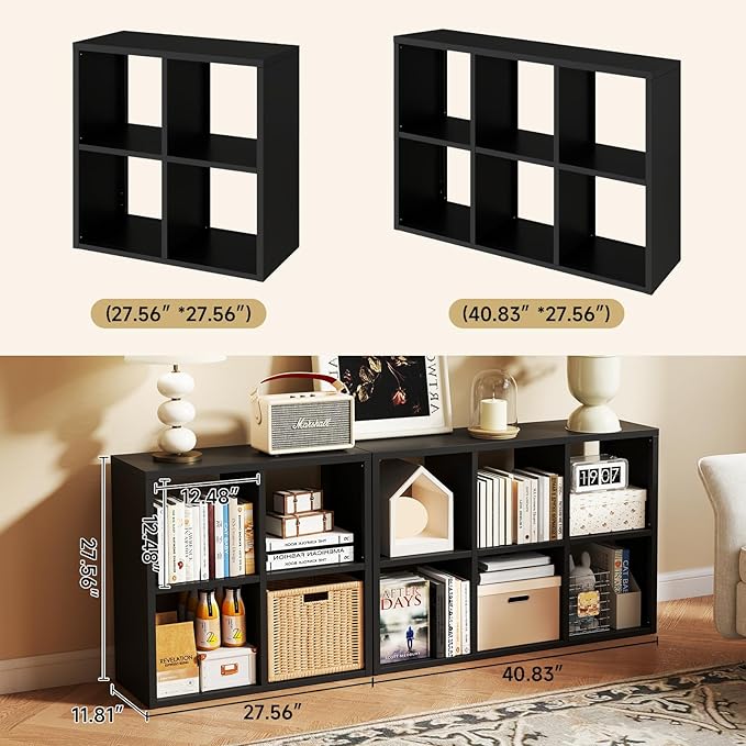 4 Cube Storage Organizer, Cubicle Open Back Decorative Book Shelf, 2-Tier Space Saving Storage Bookcase, Metal Display Shelf for Living Room,Office,Closet