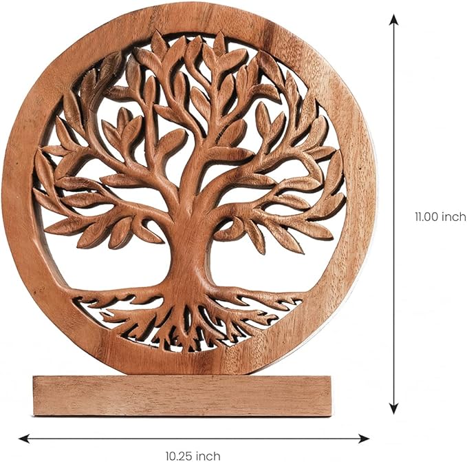 Decozen Solid Wood Tree of Life Sculpture - Home Decor, Living Room, Boho, Shelf, Coffee Table, Centerpiece Table Decorations, Mantle, Dining Table Centerpiece, Bathroom Shelf, Entryway, Farmhouse