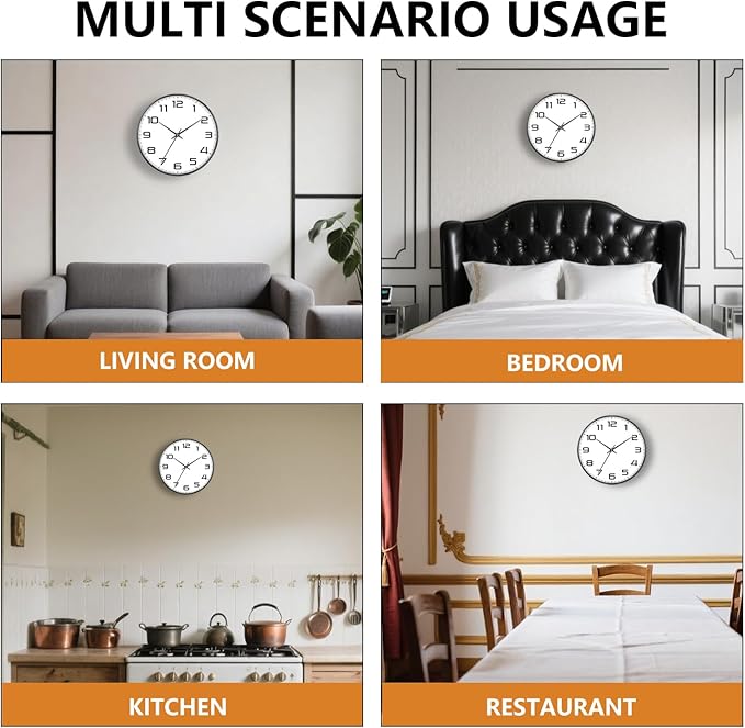 Silent Wall Clock with Extra Large Numbers - 10 Inch Modern Battery Operated Analog Clock, Tempered Glass, Non-Ticking Wall Clocks for Living Room, Bedroom, Kitchen, Office, Classroom, Black