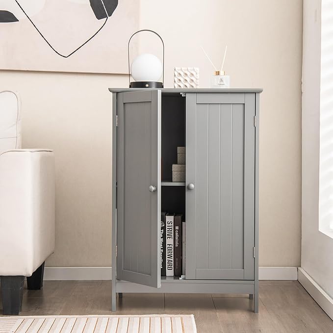 GLACER Bathroom Floor Cabinet, Wooden Storage Cabinet with Double Doors, Suitable for Bathroom, Living Room, Entryway, 23.5 x 14 x 34 inches (Grey)