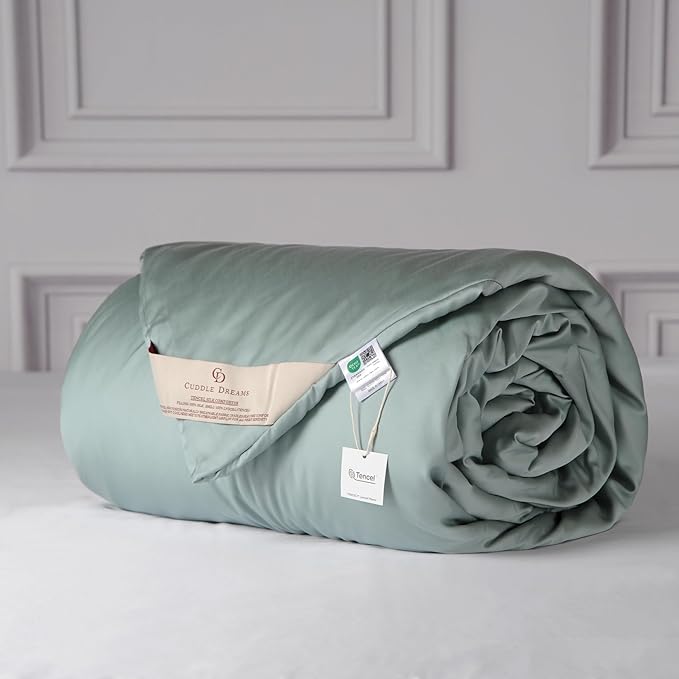 CUDDLE DREAMS Silk Filled Comforter for All Season, Detachable Tencel Duvet Cover for Easy Care, Naturally Breathable (Celadon, Twin)