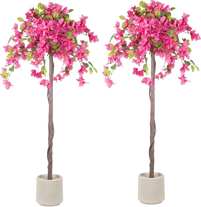 Romantic Season 2 Pack Artificial Bougainvillea Tree, 4FT Faux Silk Bougainvillea Plant with Pot for Indoor Outdoor Decor, Tall Fake Tropical Tree for Home, Office, Patio, Balcony, Wedding Decoration