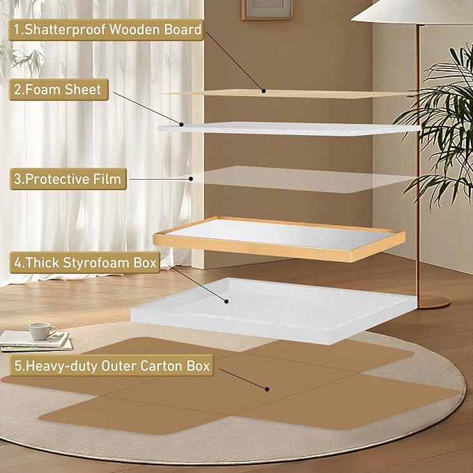 20x28 Inch Bathroom Mirror for Wall,Matte Gold Framed Rectangle Mirror with Rounded Corner,Aluminum Alloy Framed Brushed Wall Mirror for Bedroom or Living Room,Vertical or Horizontal