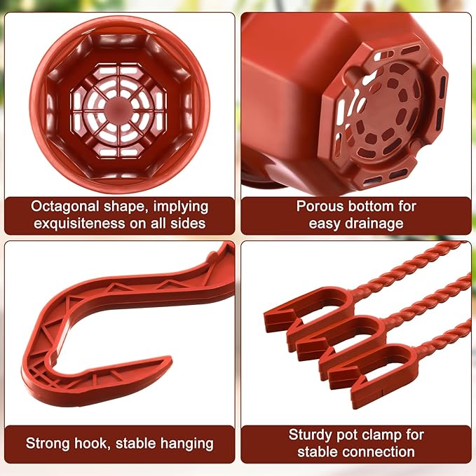 Roshtia 50 Pcs Plastic Hanging Plant Pots with Hooks Flower Pots Baskets Outdoor Hanging Nursery Planter Holder for Home Garden Balcony Porch(Brown,5.9 inch)