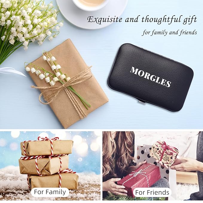 MORGLES Tweezers Set, Professional Nail Clippers and Tweezer Kit for Women and Men with Leather Travel Case, 9 Pack