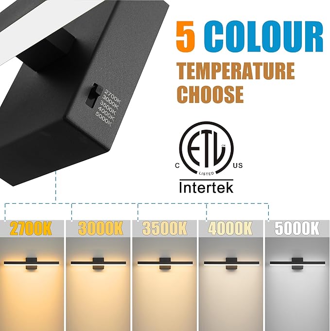 Black Bathroom Vanity Light 23.6 inch, 14W Dimmable 5CCT LED Modern Bathroom Light Fixture Over Mirror - ETL Certificated