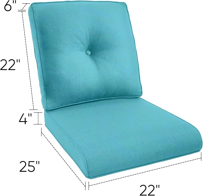 22x25/22x24 Outdoor Furniture Cushions Set of 6 - Comfortable Patio Chair Cushion for Rattan Wicker Dining Rocking Swivel Chairs Loveseat Couch L-Shape Sectional Sofa - Turquoise/Button