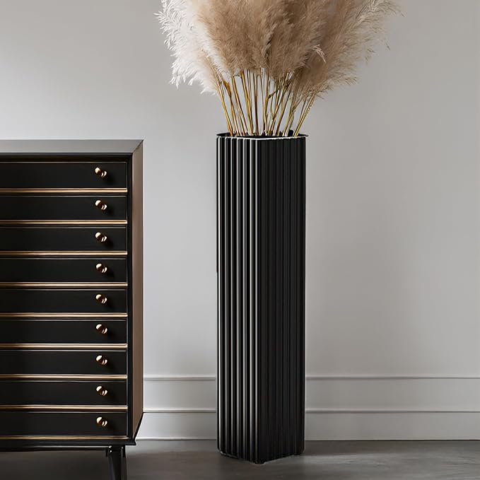 27.5 Inch Tall Floor Vase, Modern Black Resin Vase for Living Room Decor, Waterproof Sturdy Design, Elegant Home Office Decoration