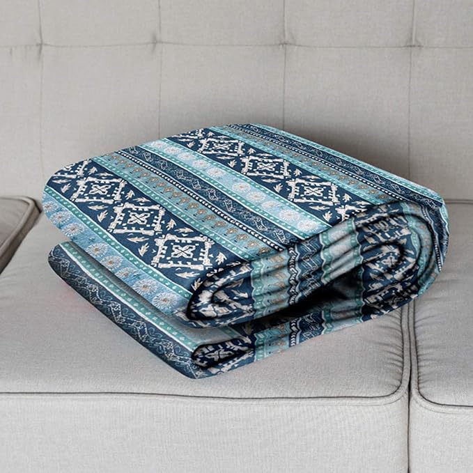 NEWLAKE Quilted Throw Blanket for Bed Couch Sofa, Boho Chic Pattern, 60X78 Inch