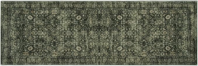 Morebes 2x6 Vintage Washable Dark Green Kitchen Runner Rug Non Slip, Boho Runners for Hallways, Non Shedding Soft Indoor Floor Throw Carpet for Laundry Living Room Bathroom Bedroom