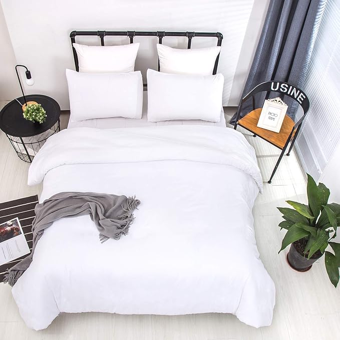 Pureant White Comforter Sets California King Solid White Bedding Comforters Cal King Women Men Plain White Bed Quilts Cozy All White Minimalist Bedding Adults Teens Pure White Durable Comforter