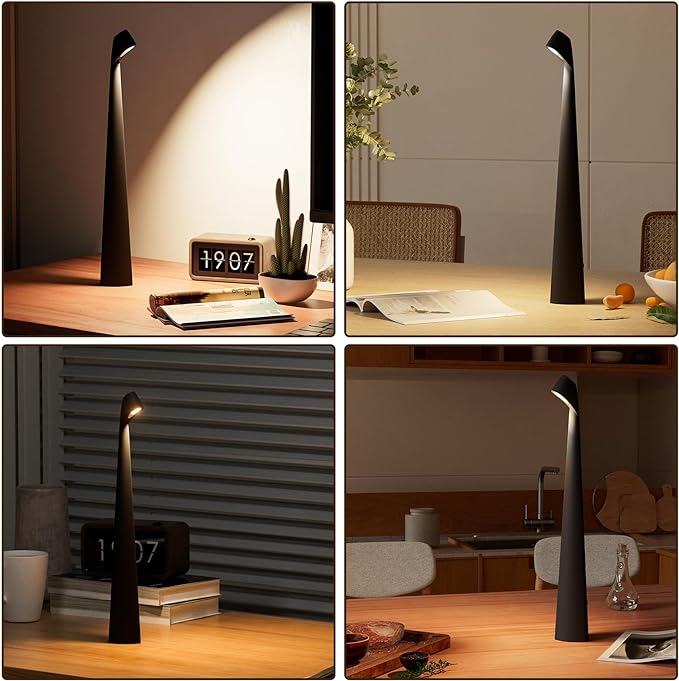 Portable Cordless LED Desk Lamp,Rechargeable Wireless Table Lamp, 3-Level Brightness, Patio Table Lamp, Bedside Night Light, Dining Room Ambient Light, Reading Light (Black)
