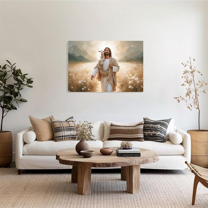 Christian Wall Art Print, Religious Scripture Biblical Decor, Faith-Based Inspirational Landscape with Cross, Digital Printed Canvas Poster for Church, Home Chapel, Prayer Room Decor