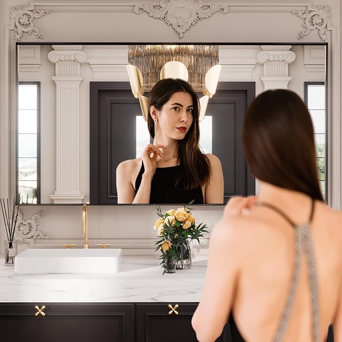 LOAAO Black Bathroom Mirror 72"X32" for Wall, Rectangle Bathroom Vanity Mirror, Tempered Glass, Hangs Vertically or Horizontally, Easy to Install, Modern Design
