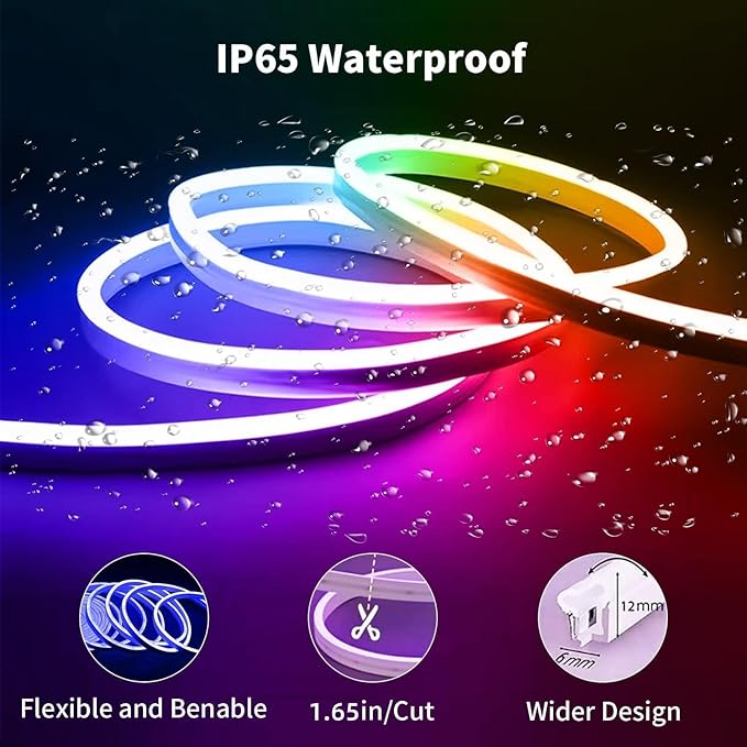 iNextStation 32.8FT RGB Neon LED Strip Lights, 24V Waterproof Silicone Rope Light, Music Sync, Color Changing, App & Remote Control, for Bedroom, Outdoor, Wall, Ceiling Decor