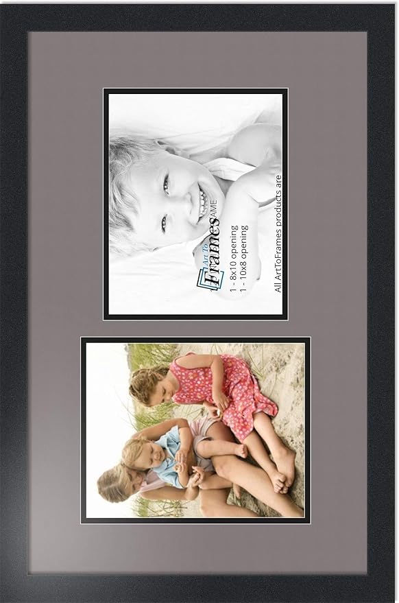 ArtToFrames Collage Photo Frame Double Mat with 2 - 8x10 Openings and Satin Black Frame
