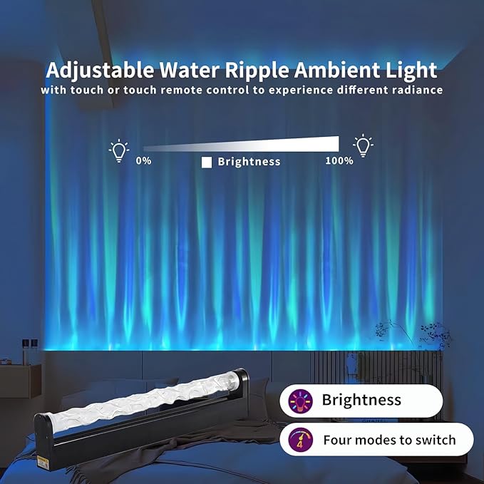LED Water Pattern Atmosphere Light Bar with Remote - 200+ RGB Color Aurora Lighting for Bedroom, Gaming Room, Home Theater Night Ambiance, Relaxation Mood Light with Adjustable Brightness..