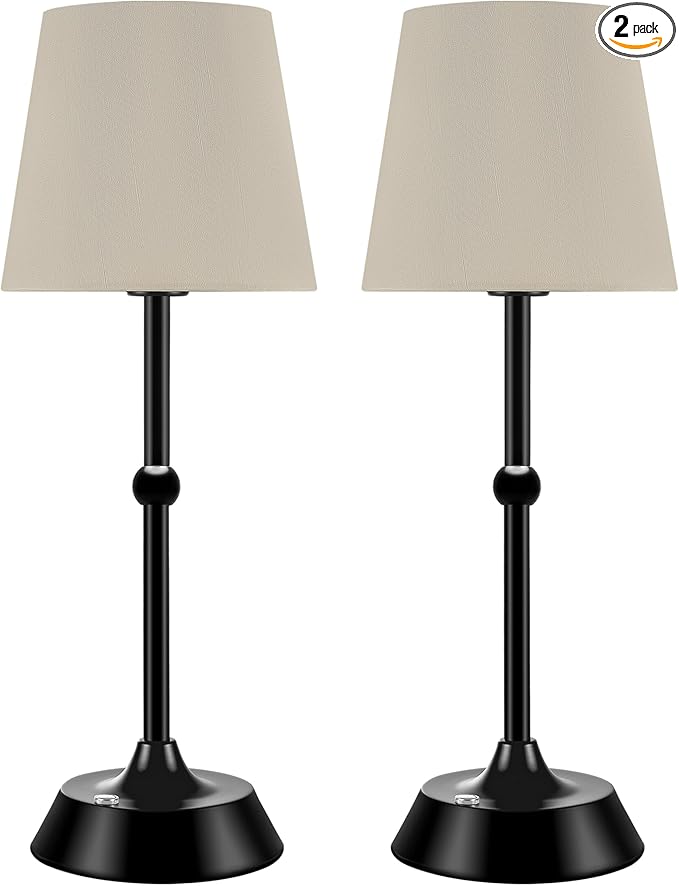 Set of 2 Portable Cordless LED Table Lamp,Touch Control Fabric Black Dimmable Desk Lamp,Built-in 6000mA Rechargeable Battery,Patio Table Lamp,Bedside Night Lamp,Ambient Light for Restaurant.