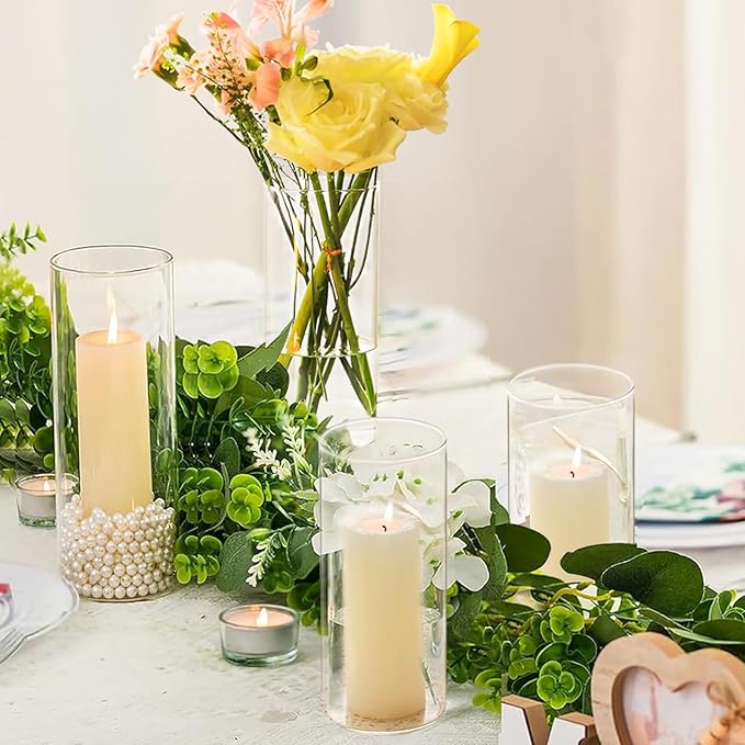 9 Pack Cylinder Vases- for Centerpieces, 6,8,10 Inch Clear Glass Cylinder Candle Holder- for Wedding Centerpirces Decoration Tall Clear Flower Vases, Hurricane Candle Holder for Party Home Decor