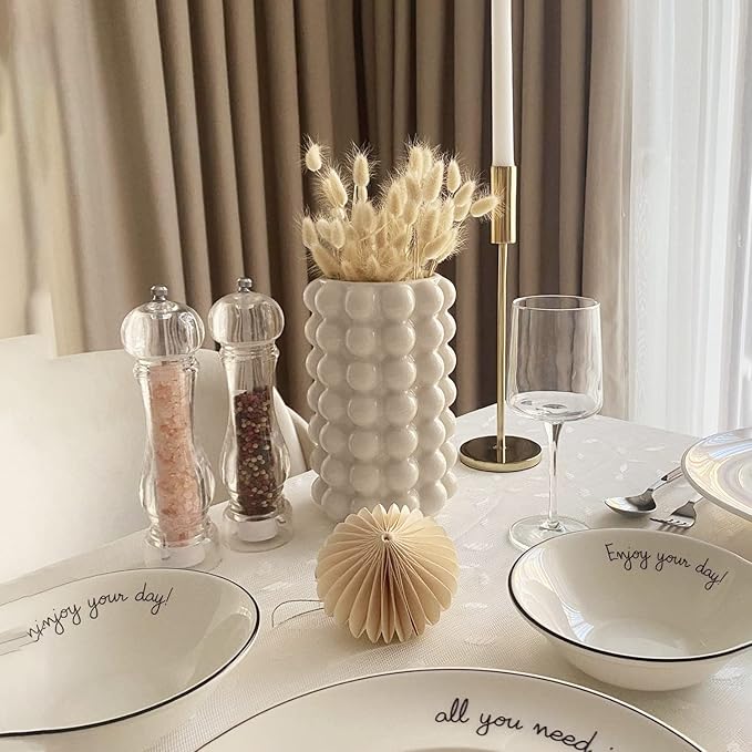 Bubble Vase, Beige Ceramic Vase for Boho Decor, Ceramic Flower Vases for Modern Home Decor, Tall Decorative Vases for Living Room, Bedroom, Wedding, Entryway, Mantel, Office, 8.5 Inches