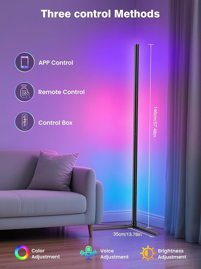 2Pack Corner Floor Lamp, Modern LED Corner Lamp with APP & Remote Control, 16 Million Colors, 68+ Scene Modes, Music Sync, Ambient Lighting for Living Room, Bedroom, and Gaming Room