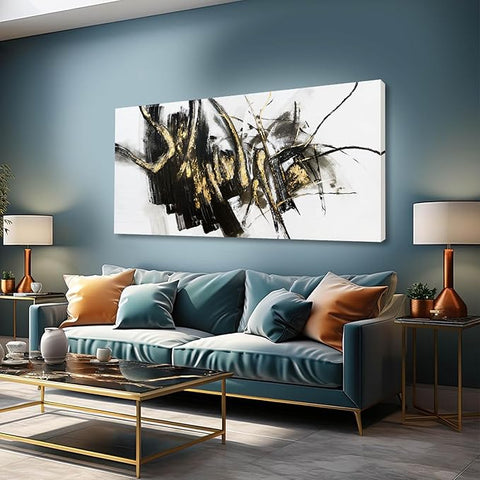 WINKAILIN Black and Gold Abstract Canvas Wall Decor Graffiti Wall Art Living Room Wall Decorations Canvas Prints Office Home Hanging Decor 24x48 Inch