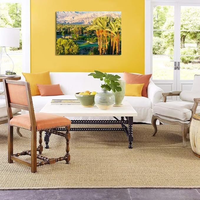 Palm Trees with Golf Course Canvas Wall Art for Living Room Bedroom Bathroom Home Decorations Coachella Valley Mountain Picture Wall Decor Prints Modern Framed Artwork Ready to Hang(12''H x 16''W)