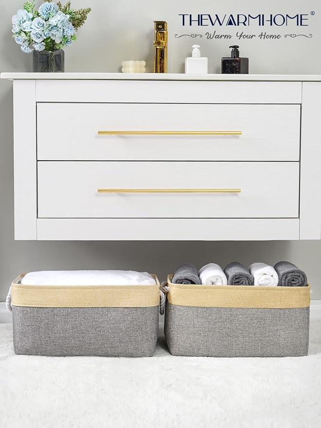 TheWarmHome Fabric Storage Bins Baskets for Organizing, Large Sturdy Storage Basket W/Handles, Decorative Foldable Storage Baskets for Shelves Closet Nursery Toy (Large - 3 Pack 15.7L×11.8W×8.3H)