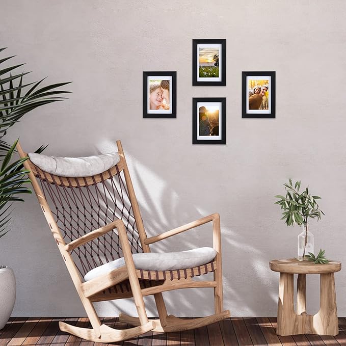 Giftgarden 4x6 Picture Frame Set of 4, Matted to 3.5x5 Pictures with Mats or 4x6 Photos Without Mat, Wall or Tabletop Display, Black