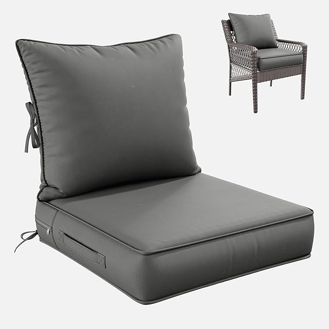 Premium Outdoor Seat Cushion Chair Cushions for Patio Furniture 24 L X 24 W X 5 H Waterproof & Fade Resistant Deep Seat and Backrest Cushion Set with Removable Covers for Chair, Sofa