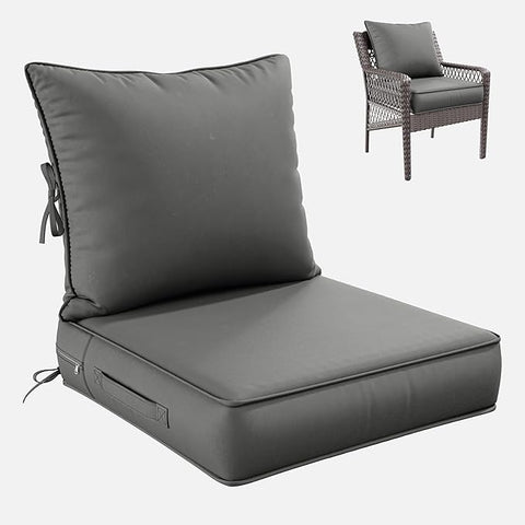 Premium Outdoor Seat Cushion Chair Cushions for Patio Furniture 24 L X 24 W X 5 H Waterproof & Fade Resistant Deep Seat and Backrest Cushion Set with Removable Covers for Chair, Sofa