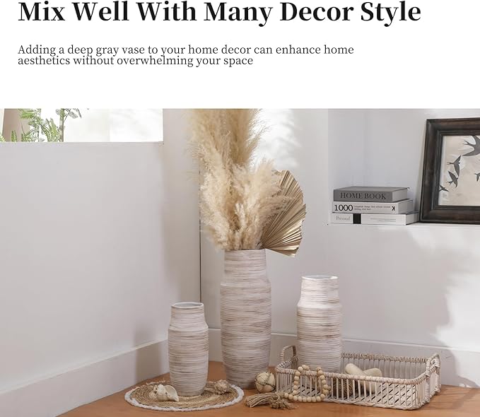 ALMA 11 inch Tall Cream and Beige Vase for Modern Living Room Decor, Wide Mouth Large Vase for Flower Bouquets, Ceramic Table Vases for Boho Room Decor, Modern Farmhouse, French Country Style