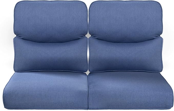 22x25/22x24 Outdoor Seat Cushions Set of 2 - Comfortable High Back Water-Resistant Patio Wicker Chairs Cushion for Dining Rocker Glider Loveseat Couch Sectional Sofa - Navy Blue/Smile