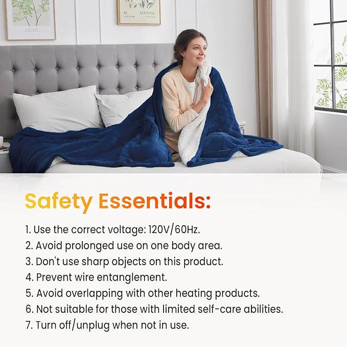 WOOMER Electric Heated Blanket, Soft Flannel Fast Heated Throw Blanket with Multi-Color Option, Twin Size 62"x 84", 10 Heating Levels & 0.5-12H Auto Off, Over-Heat Protection