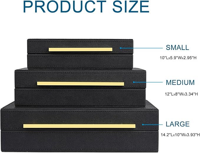 Black Shagreen Box Faux Leather Set Of 3 Pcs Storage Decorative Boxes,Modern Stacking Decorative Boxes with Lids For Home Decor Coffee Table Top Storage Jewelry Box Organizer