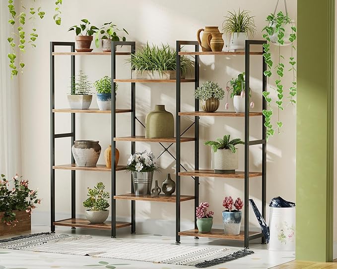 Casaottima Triple 4 Tier Bookshelf, Large Bookcase with 11 Open Display Shelves, Modern Industrial Book Shelves Book Case for Bedroom, Wide Standing Shelving Unit for Living Room Home Office, Vintage