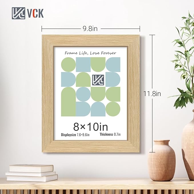 VCK 8x10 Oak Wood Frame for Picture, Natural Solid Wood Photo Frames 5 Pack, Wall Gallery Frame