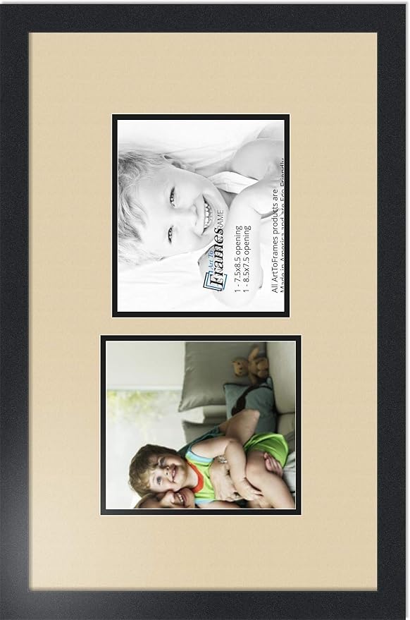 ArtToFrames Collage Photo Frame Double Mat with 2 - 7.5x8.5 Openings and Satin Black Frame