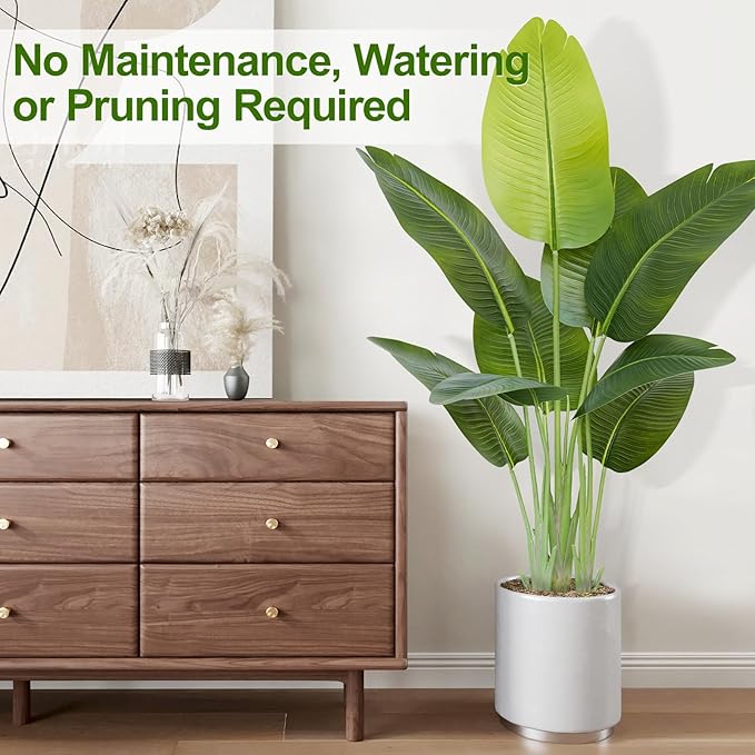 Lifelike Bird of Paradise Artificial Plant,4ft Faux Banana Leaf Tree with 9 Trunks - Perfect Indoor Silk Floor Plant for Home Decor in Living Room, Office, and Bedroom (Set of 2)