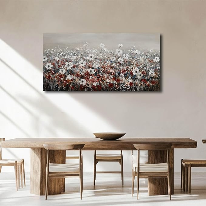NBAODAN White and Red Flowers Canvas Pictures Nature Wall Art for Living Room Bedroom Modern Artwork Colorful Plants Wall Decor for Office 24x48 Inch