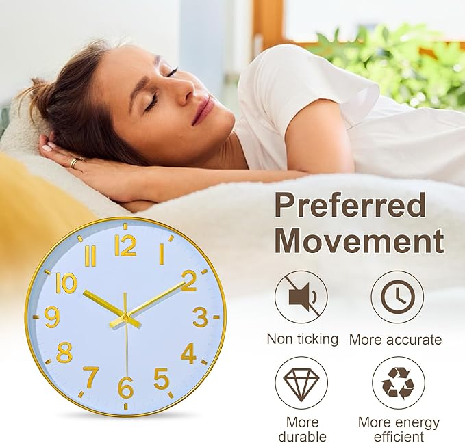Gold Wall Clock, 8 Inch Wall Clocks Battery Operated, Round Modern Non Ticking Silent Digital Analog Small Wall Clock for Bedroom Living Room Kitchen Office Gym Classroom Outdoor Clocks